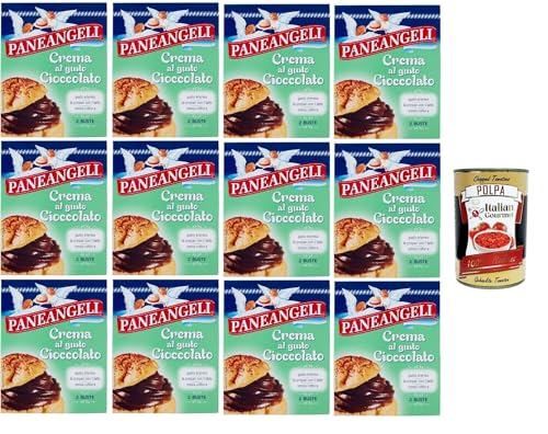 PANEANGELI Crema al gusto Cioccolato, Mischung Pulver Schokoladen geschmacks creme fur , Ideal zum Füllen von Kuchen, Torten, Krapfen, Puffs und Gebäck. 12x 172g + Italian Gourmet polpa 400g von Italian Gourmet E.R.