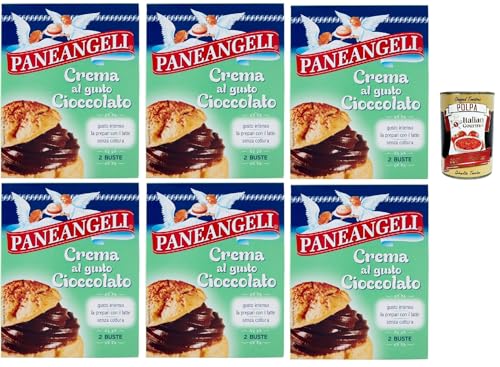 PANEANGELI Crema al gusto Cioccolato, Mischung Pulver Schokoladen geschmacks creme fur , Ideal zum Füllen von Kuchen, Torten, Krapfen, Puffs und Gebäck. 6x 172g + Italian Gourmet polpa 400g von Italian Gourmet E.R.