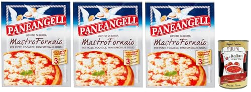 PANEANGELI Lievito di Birra Mastro Fornaio per Pizze, Focacce, Pani Speciali e Dolci, Brauhefe Hefe für süß und herzhaft, dehydrierte Hefe 100% Italienisches, 3x 21g + Italian Gourmet polpa 400g von Italian Gourmet E.R.