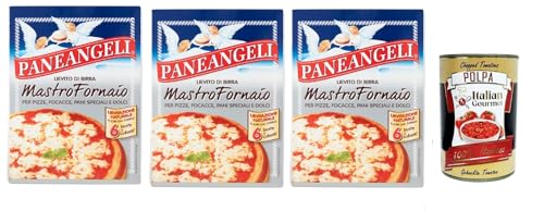 PANEANGELI Lievito di Birra Mastro Fornaio per Pizze, Focacce, Pani Speciali e Dolci, Brauhefe Hefe für süß und herzhaft, dehydrierte Hefe 100% Italienisches, 3x 42g + Italian Gourmet polpa 400g von Italian Gourmet E.R.