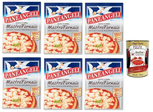 PANEANGELI Lievito di Birra Mastro Fornaio per Pizze, Focacce, Pani Speciali e Dolci, Brauhefe Hefe für süß und herzhaft, dehydrierte Hefe 100% Italienisches, 6x 42g + Italian Gourmet polpa 400g von Italian Gourmet E.R.