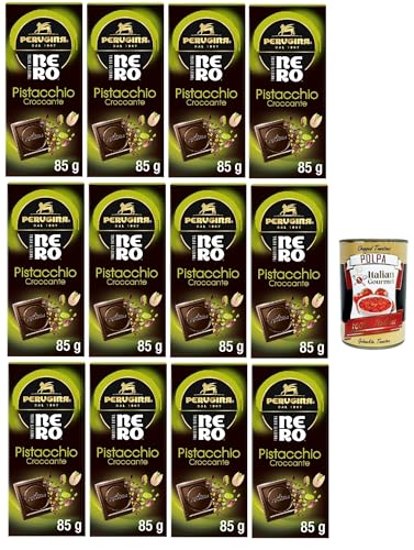 PERUGINA NERO Fondente Extra e Pistacchio Tavoletta di Cioccolato Fondente, Dunkle Schokoladen und Pistachio Riegel, 12x 85g + Italian Gourmet polpa 400g von Italian Gourmet E.R.