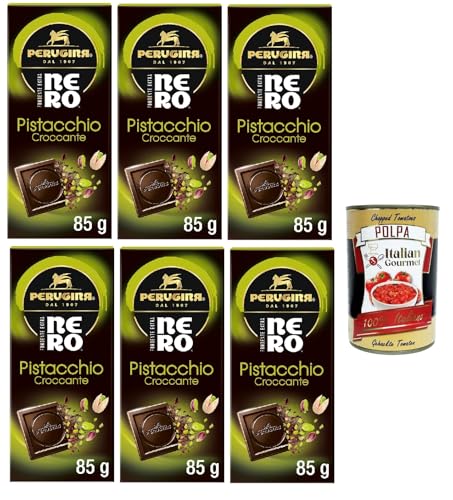 PERUGINA NERO Fondente Extra e Pistacchio Tavoletta di Cioccolato Fondente, Dunkle Schokoladen und Pistachio Riegel, 6x 85g + Italian Gourmet polpa 400g von Italian Gourmet E.R.