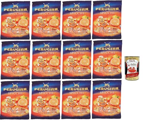 PERUGINA SPICCHI Caramelle al sapore di agrumi, Zitrusgewürzte Süßigkeiten italien lollies Bonbons Beutel 12x 200g + Italian Gourmet polpa 400g von Italian Gourmet E.R.