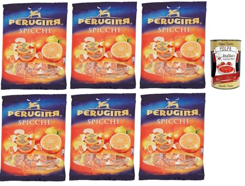 PERUGINA SPICCHI Caramelle al sapore di agrumi, Zitrusgewürzte Süßigkeiten italien lollies Bonbons Beutel 6x 200g + Italian Gourmet polpa 400g von Italian Gourmet E.R.