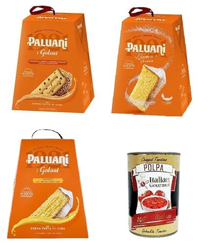 Paluani Testpaket Pandoro Classico ,Crema Chantilly ,Con gocce di cioccolato Pandoro Classico 700gr Chantilly-Creme 750gr Mit Schokoladenstückchen 750gr+ Italian Gourmet polpa 400g von Italian Gourmet E.R.