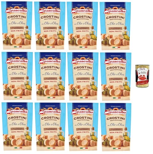 Panealba Crostini Mediterraneo con Olio di Oliva Croutons mit Olivenöl Gesalzener Snack Nicht Gebraten Nicht Frittiertes 12x 100g + Italian Gourmet polpa 400g von Italian Gourmet E.R.