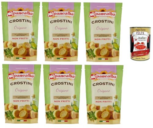 Panealba Crostini Origano Croutons mit Oregano Gesalzener Snack Nicht Gebraten Nicht Frittiertes 6x 100g + Italian Gourmet polpa 400g von Italian Gourmet E.R.