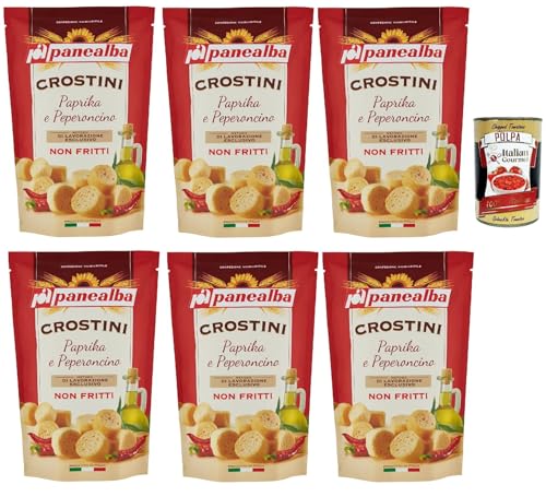 Panealba Crostini Paprika e Peperoncino Croutons mit Paprika and Chilli Gesalzener Snack Nicht Gebraten Nicht Frittiertes 6x 100g + Italian Gourmet polpa 400g von Italian Gourmet E.R.