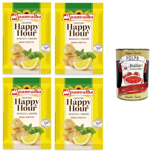 Panealba Happy Hour Crostini Con Basilico e Limone Crostini mit Basilikum und Zitrone 4x50gr + Italian Gourmet polpa 400g von Italian Gourmet E.R.