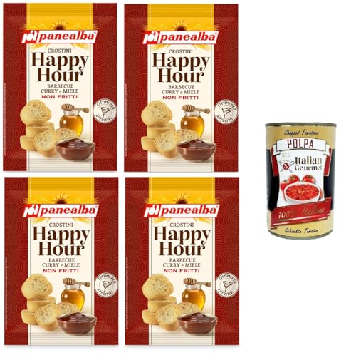 Panealba Happy Hour Crostini Crostini al Barbecue, Curry e Miele Crostini mit Barbecue, Curry und Honig-Crostini 4x50gr + Italian Gourmet polpa 400g von Italian Gourmet E.R.