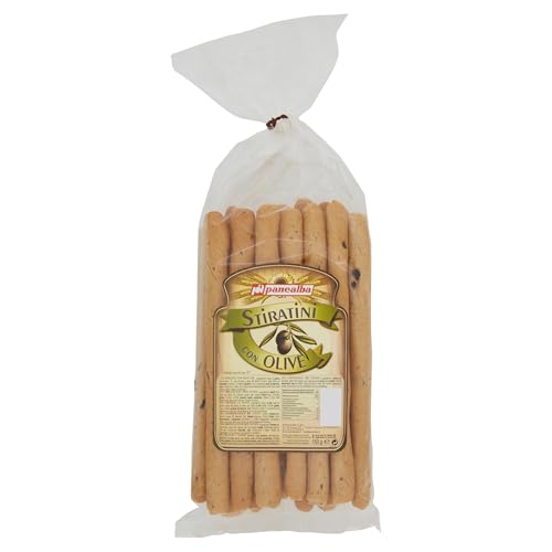 Panealba Stiratini Olive Nere Salziger Snack mit Schwarze Oliven 150g Packung von Italian Gourmet E.R.