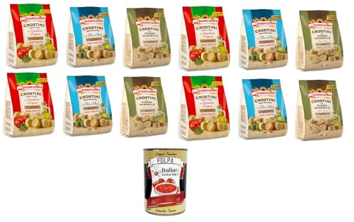 Panealba Testpaket Crostini Multipack Gusto Pizza. Mediterraneo, Integrali Pizzageschmack. Mediterran, Vollkorn 12x168gr + Italian Gourmet polpa 400g von Italian Gourmet E.R.