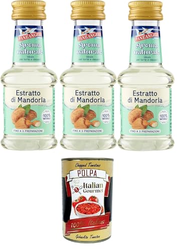 Paneangeli 100 % natürlicher Mandelextrakt, natürliches Lebensmittelaroma, ideal für Kuchen und Desserts, alkoholfrei, frei von Konservierungsstoffen,3x35 ml+ Italian Gourmet polpa 400g von Italian Gourmet E.R.