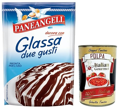 Paneangeli Glassa due gusti,Glasur für Kuchen, fettarme Kakaoglasur, Glasur mit weißem Schokoladengeschmack,125g Beutel + Italian Gourmet Polpa di Pomodoro 400g Dose von Italian Gourmet E.R.