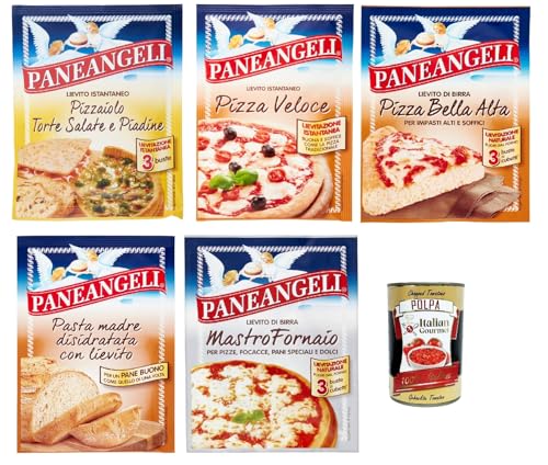 Paneangeli Lievito Pizza Testpaket istant hefe Mischung, Sofortige Hefe für herzhafte Kuchen und Piadine, Pizza, Pasta madre, pizza alta, pizza veloce 5 Stuck + Italian Gourmet polpa 400g von Italian Gourmet E.R.