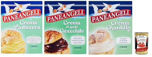 Paneangeli crema Testpaket Creme Chantilly Schokoalde Pudding Pulver Mischung Pudding kuchen, mit einem zarten Vanillegeschmack 3 Stuck + Italian Gourmet polpa 400g von Italian Gourmet E.R.