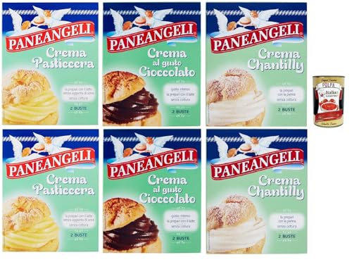 Paneangeli crema Testpaket Creme Chantilly Schokoalde Pudding Pulver Mischung Pudding kuchen, mit einem zarten Vanillegeschmack 6 stuck + Italian Gourmet polpa 400g von Italian Gourmet E.R.