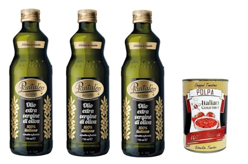 Pantaleo Olio extra vergine di oliva 100% italiano, 100% italienisch extra nativ Olivenöl 3x 750ml + Italian Gourmet plpa 400g von Italian Gourmet E.R.