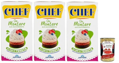 Parmalat Chef Da Montare già zuccherata Gebäckprodukt schon gesüßt Sahne für Desserts 3x 500ml, ohne hydrierte Fette, glutenfrei + Italian Gourmet polpa 400g von Italian Gourmet E.R.