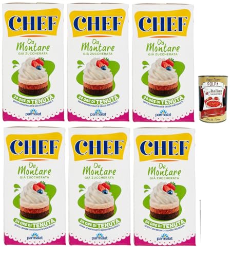 Parmalat Chef Da Montare già zuccherata Gebäckprodukt schon gesüßt Sahne für Desserts 6x 500ml, ohne hydrierte Fette, glutenfrei + Italian Gourmet polpa 400g von Italian Gourmet E.R.