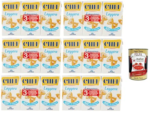 Parmalat Panna chef Leggera Sahne Kochcreme creme light Licht, double cream light 6x (3x 125 ml) + Italian Gourmet polpa 400g von Italian Gourmet E.R.