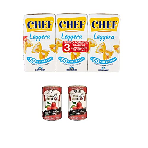 Parmalat Panna chef Leggera Sahne Kochcreme creme light Licht 3x 125 ml + Italian Gourmet 100% italienische geschälte Tomaten dosen 2x 400g von Italian Gourmet E.R.