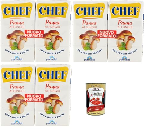 Parmalat Panna chef ai funghi, Kochcreme Sahne mit Steinpilzen pilze, double crem with mushrooms 3x (2x125g) + Italian Gourmet polpa 400g von Italian Gourmet E.R.