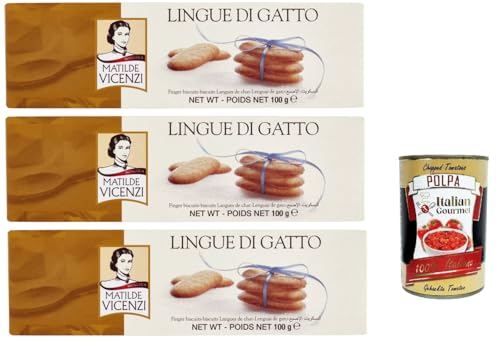 Pasticceria Matilde Vicenzi Lingue di gatto riegel Butterplätzchen cookies kekse italien snack 3x 100g + Itlaian Gourmet polpa 400g von Italian Gourmet E.R.