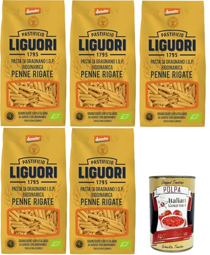 Pastificio Liguori, Pasta di Gragnano IGP Biodinamica, Penne Rigate Biodynamische Gragnano-Pasta mit IGP 5x400gr + Italian Gourmet polpa 400g von Italian Gourmet E.R.