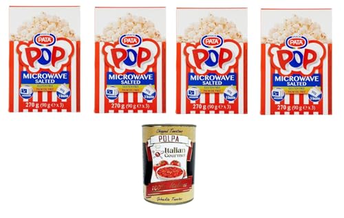 Pata Snack- Popcorn gesalzen Mikrowelle 4x270gr Packung mit 3 Beuteln à 90 g + Italian Gourmet polpa 400g von Italian Gourmet E.R.