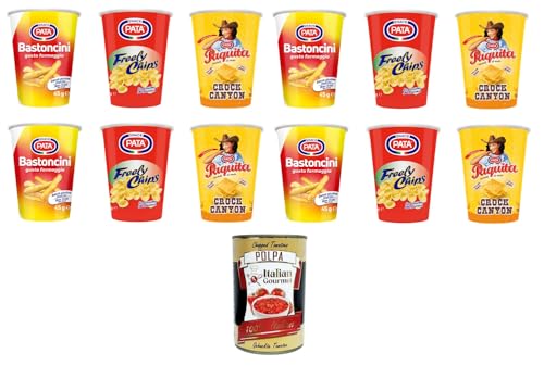 Pata Testpaket Sticks mit Käsegeschmack, Paquita Crock Canyon, Freely Chips 4x35g 4x45g 4x55g + Italian Gourmet Polpa 400g von Italian Gourmet E.R.