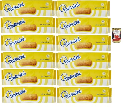 Pavesi Pavesini Classici, Biscotto Leggero per Colazione o Merenda, Leichter Keks zum Frühstück oder Snack, biscuits cookies, 12x 200 g + Italian Gourmet polpa 400g von Italian Gourmet E.R.