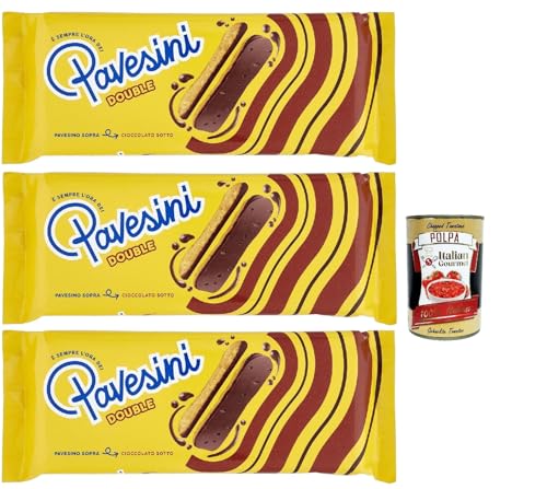 Pavesi Pavesini Double, Snack Croccante con Cioccolato Fondente, Knuspriger Snack mit dunkler Schokolade, leichter Snack, 3x 60g + Italian Gourmet polpa 400g von Italian Gourmet E.R.