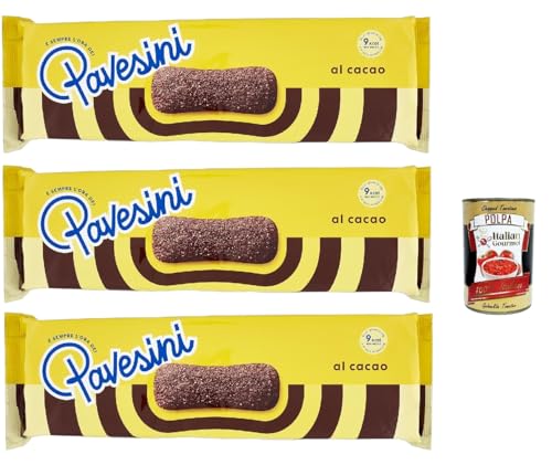 Pavesi Pavesini al Cacao, Biscotto Leggero per Colazione o Merenda, Leichter Keks mit Kakao zum Frühstück oder Snack, biscuits cookies, 3x 200 g + Italian Gourmet polpa 400g von Italian Gourmet E.R.