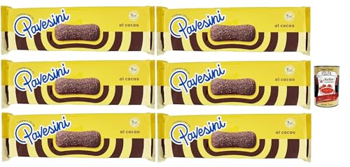 Pavesi Pavesini al Cacao, Biscotto Leggero per Colazione o Merenda, Leichter Keks mit Kakao zum Frühstück oder Snack, biscuits cookies, 6x 200 g + Italian Gourmet polpa 400g von Italian Gourmet E.R.