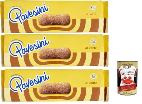 Pavesi Pavesini al Caffe', Biscotto Leggero per Colazione o Merenda, Leichter Keks mit Kaffee zum Frühstück oder Snack, biscuits cookies, 3x 200 g + Italian Gourmet polpa 400g von Italian Gourmet E.R.