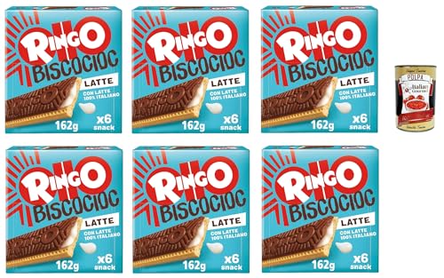 Pavesi Ringo Bisco Cioc Latte, Keks mit Milchfüllung und Schokoladenüberzug für einen süßen und leckeren Snack für zwischendurch, 6x 162g + Italian Gourmet polpa 400g von Italian Gourmet E.R.