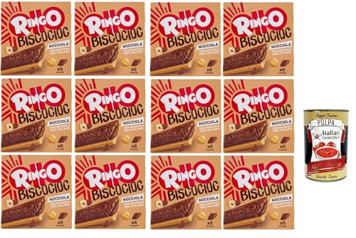 Pavesi Ringo Bisco Cioc Nocciole, Mit Sahne gefüllter Keks mit 100 % italienischen Haselnüssen und Schokoladenüberzug für einen süßen und leckeren Snack, 12x 162g + Italian Gourmet polpa 400g von Italian Gourmet E.R.