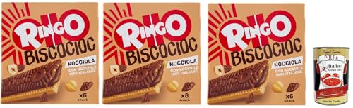 Pavesi Ringo Bisco Cioc Nocciole, Mit Sahne gefüllter Keks mit 100 % italienischen Haselnüssen und Schokoladenüberzug für einen süßen und leckeren Snack, 3x 162g + Italian Gourmet polpa 400g von Italian Gourmet E.R.