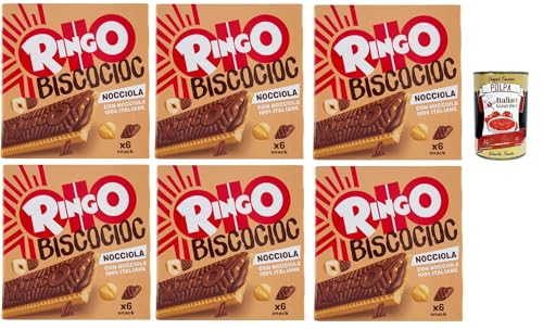 Pavesi Ringo Bisco Cioc Nocciole, Mit Sahne gefüllter Keks mit 100 % italienischen Haselnüssen und Schokoladenüberzug für einen süßen und leckeren Snack, 6x 162g + Italian Gourmet polpa 400g von Italian Gourmet E.R.