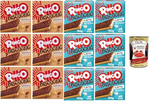 Pavesi Ringo Bisco Cioc Testpaket, Keks mit Milchfüllung und Schokoladenüberzug für einen süßen und leckeren Snack für zwischendurch, 12x 162g + Italian Gourmet polpa 400g von Italian Gourmet E.R.