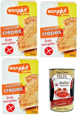 Pedon Easyglut preparato per crèpes senza glutine Zubereitung für glutenfreie Crèpes 3x 130gr +Italian Gourmet Polpa di Pomodoro 400gr von Italian Gourmet E.R.