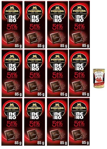 Perugina NERO Fondente Extra 51% Tavoletta di Cioccolato Fondente, 51% Dunkle Schokoladen -Riegel, 12x 85g + Italian Gourmet polpa 400g von Italian Gourmet E.R.