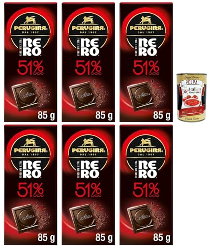 Perugina NERO Fondente Extra 51% Tavoletta di Cioccolato Fondente, 51% Dunkle Schokoladen -Riegel, 6x 85g + Italian Gourmet polpa 400g von Italian Gourmet E.R.