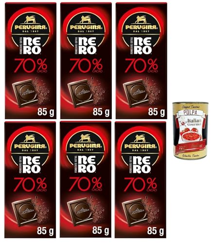 Perugina NERO Fondente Extra 70% Tavoletta di Cioccolato Fondente, 70% Dunkle Schokoladen -Riegel, 6x 85g + Italian Gourmet polpa 400g von Italian Gourmet E.R.