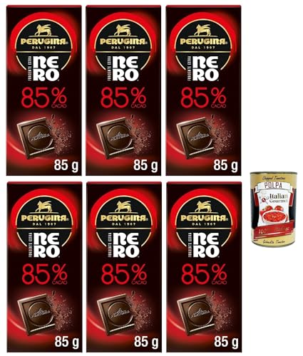 Perugina NERO Fondente Extra 85% Tavoletta di Cioccolato Fondente, 85% Dunkle Schokoladen -Riegel, 6x 85g + Italian Gourmet polpa 400g von Italian Gourmet E.R.