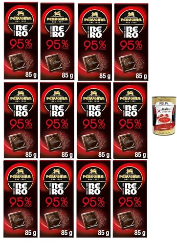 Perugina NERO Fondente Extra 95% Tavoletta di Cioccolato Fondente, 95% Dunkle Schokoladen -Riegel, 12x 85g + Italian Gourmet polpa 400g von Italian Gourmet E.R.