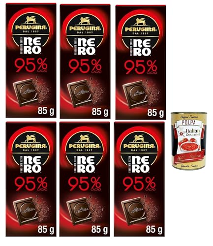 Perugina NERO Fondente Extra 95% Tavoletta di Cioccolato Fondente, 95% Dunkle Schokoladen -Riegel, 6x 85g + Italian Gourmet polpa 400g von Italian Gourmet E.R.