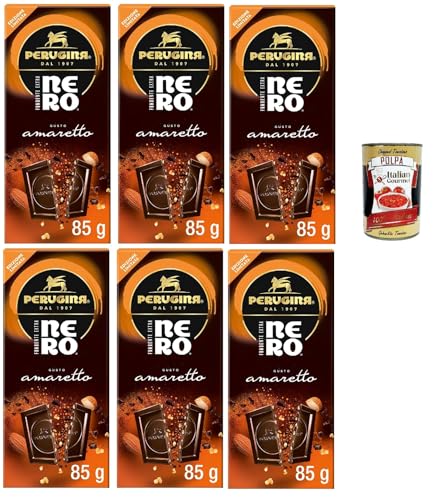 Perugina NERO Fondente gusto Extra e Amaretto, Tavoletta di Cioccolato Fondente, Dunkle Schokoladen und Amaretto, 6x 85g + Italian Gourmet polpa 400g von Italian Gourmet E.R.